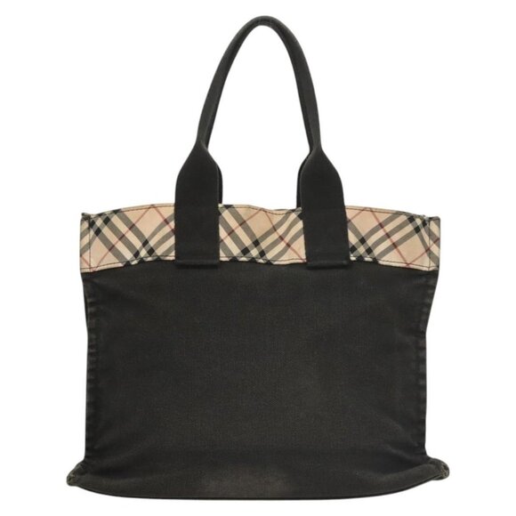 BURBERRY Nova Check Blue Label Hand Bag Canvas Nylon Black Beige Auth - Picture 3 of 16